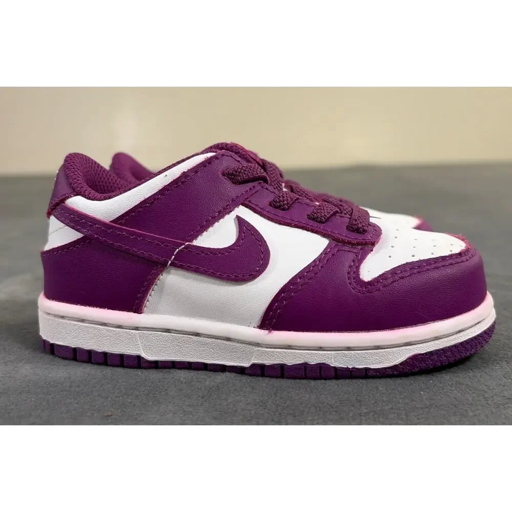 Nike Dunk Low White/Viotech-White - size 8C Toddler FB9107-110 Bnfts Charity